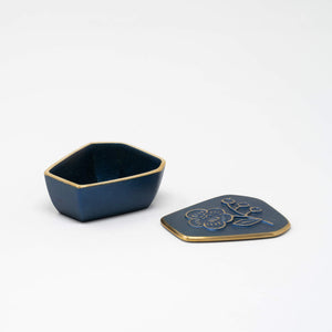 Blue-Lacquered Brass Trinket Box, Flower - CASTIN'-Trays + Catchalls-CASTIN'-SANTOKU NYC
