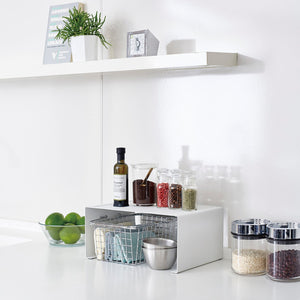 Stackable Countertop Shelf: Two Sizes, Steel - Yamazaki Home-Riser-Yamazaki Home-S-White-SANTOKU NYC