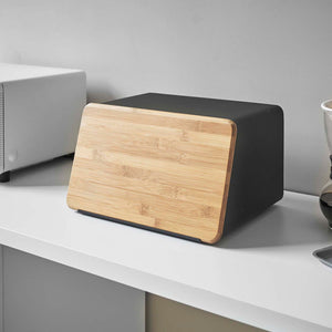 Steel & Wood Bread Box With Cutting Board Lid - Yamazaki Home-Bread Box-Yamazaki Home-Black-SANTOKU NYC
