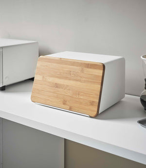 Steel & Wood Bread Box With Cutting Board Lid - Yamazaki Home-Bread Box-Yamazaki Home-White-SANTOKU NYC