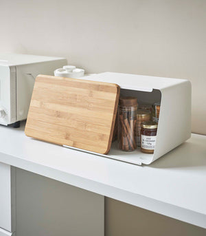 Steel & Wood Bread Box With Cutting Board Lid - Yamazaki Home-Bread Box-Yamazaki Home-SANTOKU NYC