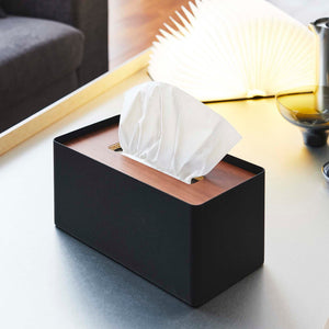 Steel & Wood Rectangle Tissue Box Cover - Yamazaki Home-Tissue Case-Yamazaki Home-Walnut-SANTOKU NYC