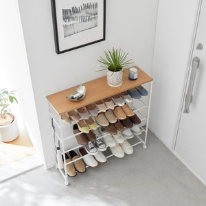 Steel + Wood Rolling Five-Tier Shoe Rack - Yamazaki Home-Shoe Rack-Yamazaki Home-SANTOKU NYC