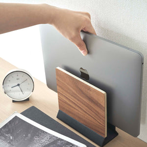 Steel & Wood Slim Laptop Stand - Yamazaki Home-Remote Control & Tablet Organizer-Yamazaki Home-Walnut-SANTOKU NYC
