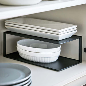 Two Tier Cabinet Organizer, Steel - Yamazaki Home-Dish Organizer-Yamazaki Home-Black-SANTOKU NYC