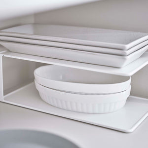 Two Tier Cabinet Organizer, Steel - Yamazaki Home-Dish Organizer-Yamazaki Home-White-SANTOKU NYC