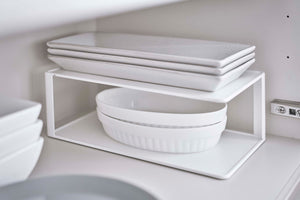Two Tier Cabinet Organizer, Steel - Yamazaki Home-Dish Organizer-Yamazaki Home-White-SANTOKU NYC