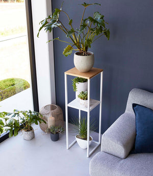 Steel & Wood Two-Tier Display & Storage Shelf - Yamazaki Home-End + Side Tables-Yamazaki Home-SANTOKU NYC