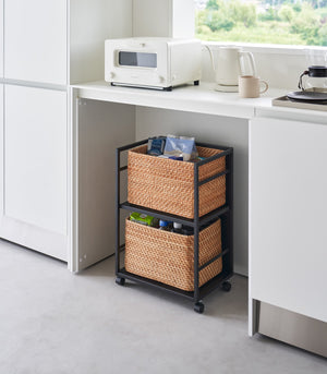 Two-Tier Hideaway Storage Cart 24" H, Steel - Yamazaki Home-Rolling Carts-Yamazaki Home-Black-SANTOKU NYC
