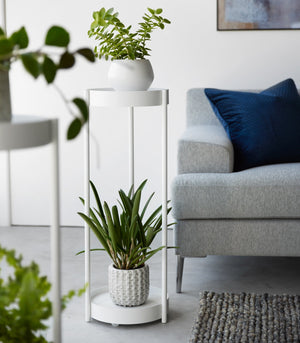 Two-Tier Rolling Plant Stand H 28", Steel - Yamazaki Home-End + Side Tables-Yamazaki Home-SANTOKU NYC
