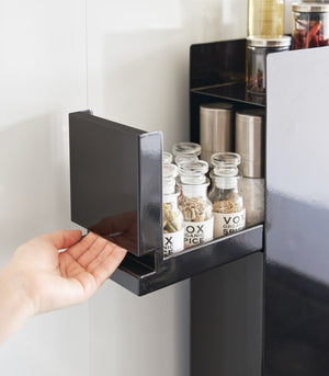 Two-Tier Sliding Drawer Seasoning Rack, Steel - Yamazaki Home-Kitchen Organizer-Yamazaki Home-Black-SANTOKU NYC