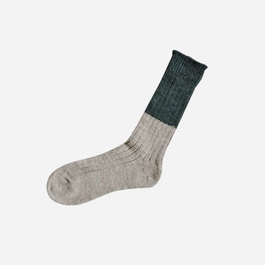 Unisex Wool Cotton Slub Two-Tone Socks - NISHIGUCHI-Socks-NISHIGUCHI-Dark Moss x Light Gray-S-SANTOKU NYC