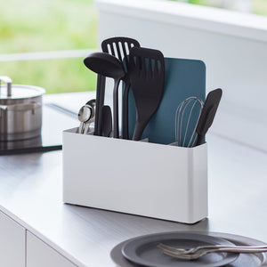 Utensil & Thin Cutting Board Holder, Steel - Yamazaki Home-Utensil Holder-Yamazaki Home-White-SANTOKU NYC
